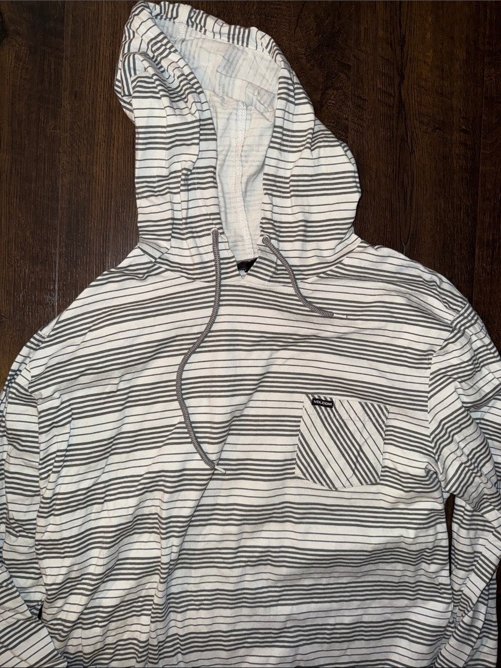 Volcom Men's White and Gray Striped Pullover Hoodie - Picture 2 of 3